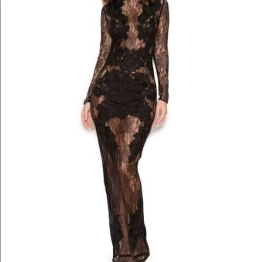 How of CB London Black Stretch Lace Maxi dress